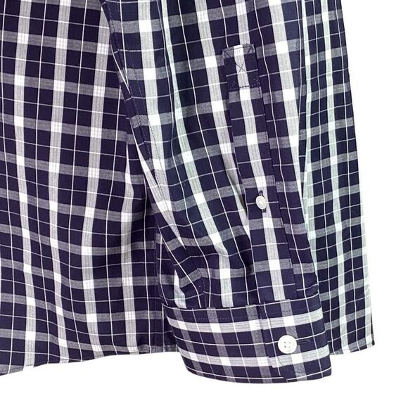 Duluth Trading Co Shirt Mens L Tall Blue Plaid Magnet Wrinkle Fighter Magnaready - Picture 5 of 9